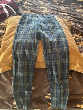 J. Galt Plaid Cropped Ankle Pants in Blue-Green